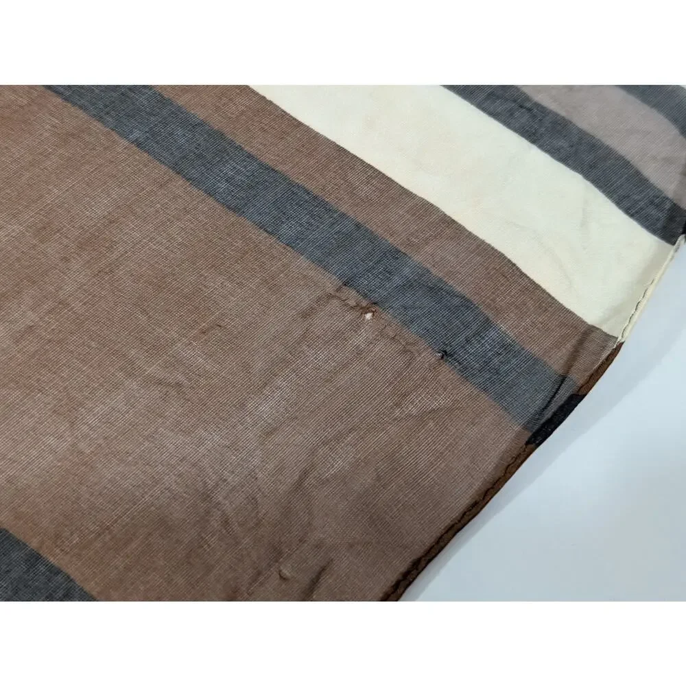 Vintage Scarf Silk Black Brown Cream Stripe Sheer Rectangular